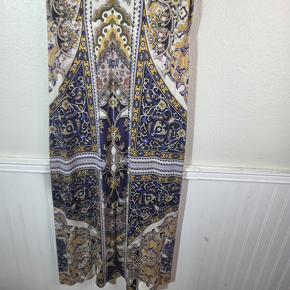 One World Womens XL Boho Maxi Dress Rhinestone Embellished Blue Lace Back - Picture 9 of 12